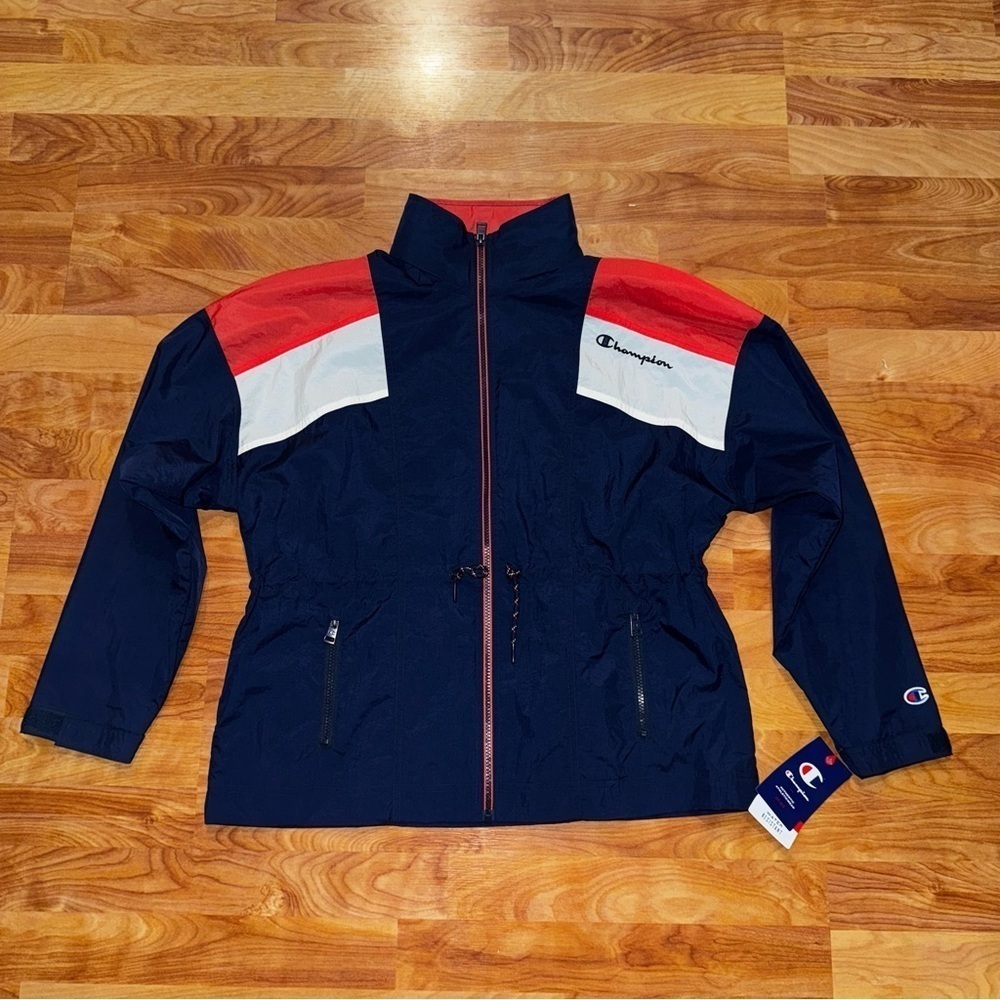 Champion Women's Size M Full Zip Hooded Colorblocked Jacket Pull Cinch Waist